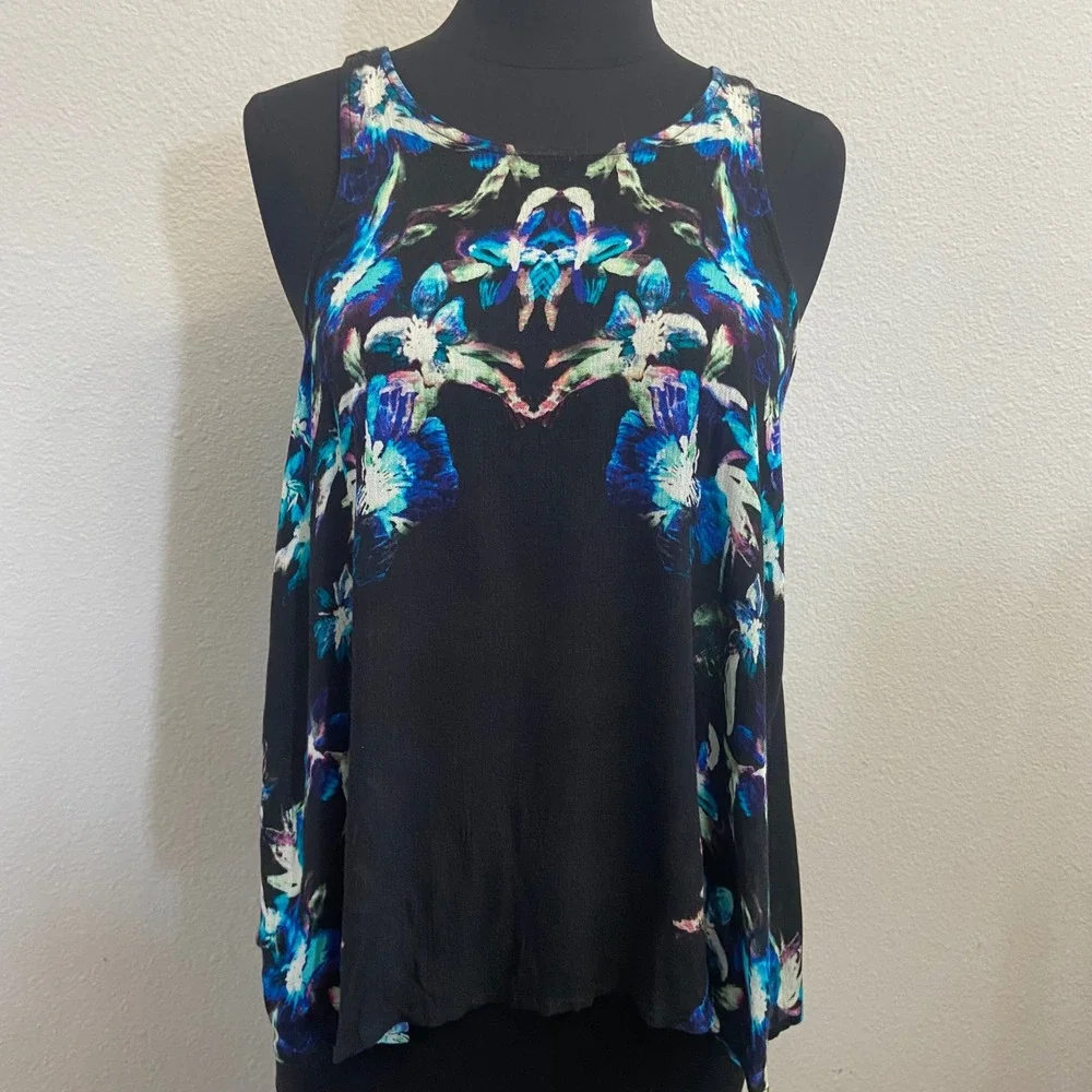 Free People Intimately Floral Print Tank Top Criss Cross Open Back NEW READ‎